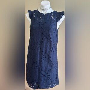 Monteau Los Angelas Navy Floral Lace Design Midi Cap Sleeves Dress Sz. S.